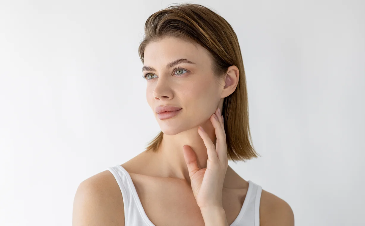 Blonde woman with perfect lips and nose